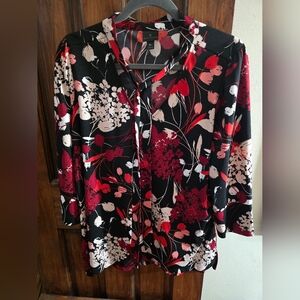 Worthington 3/4 Sleeve Top, XL, Red/Black/White